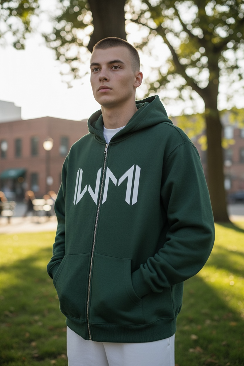 Heavy Full Zip Green Hoodie